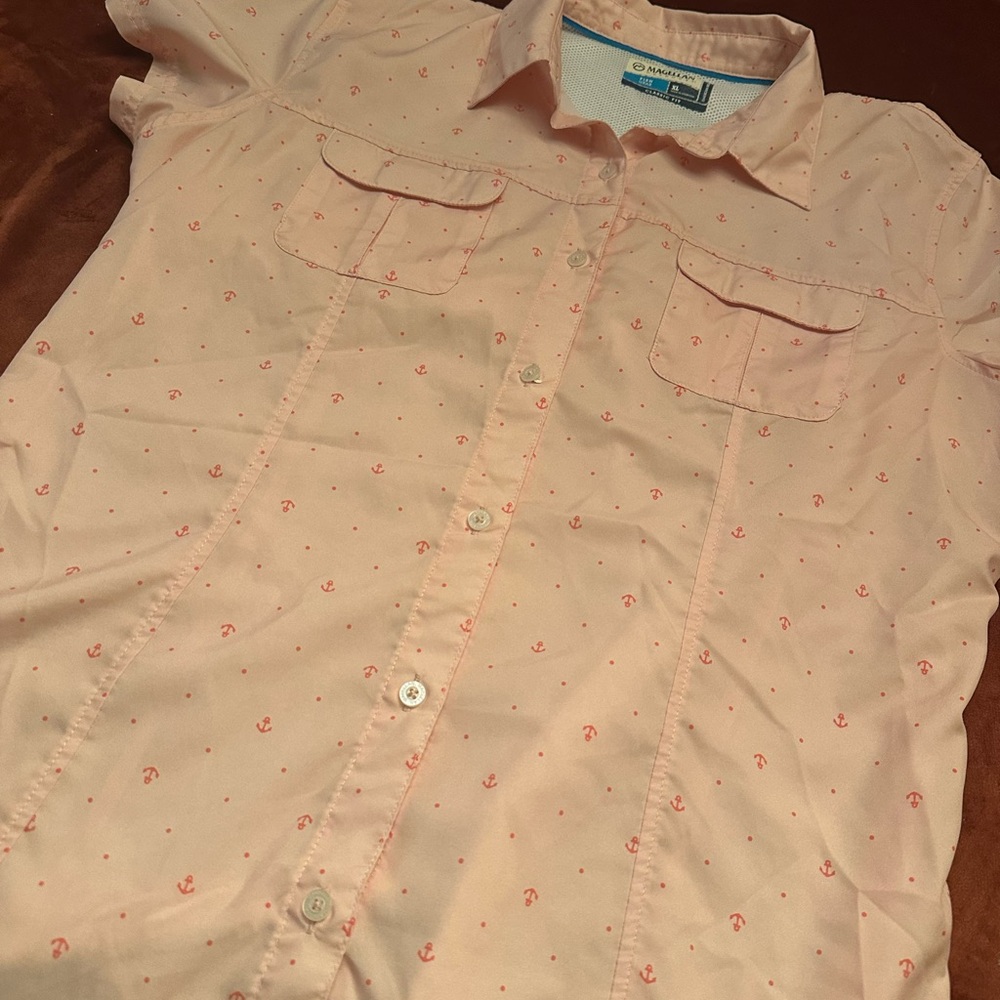 Magellan Outdoors Orange and Cream Button Down Shirt